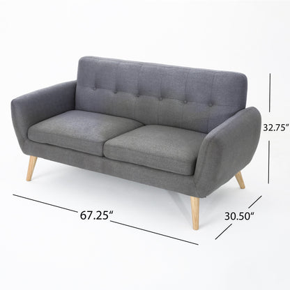 Roomfitters Charming Compact Loveseat with Button Tufted Back and Waffle Stitching for Small Spaces, Upholstered in Soft Fabric