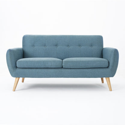 Roomfitters Charming Compact Loveseat with Button Tufted Back and Waffle Stitching for Small Spaces, Upholstered in Soft Fabric