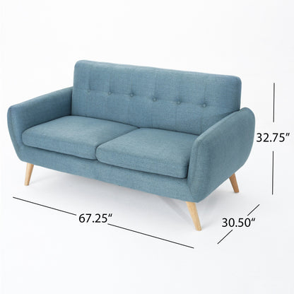 Roomfitters Charming Compact Loveseat with Button Tufted Back and Waffle Stitching for Small Spaces, Upholstered in Soft Fabric