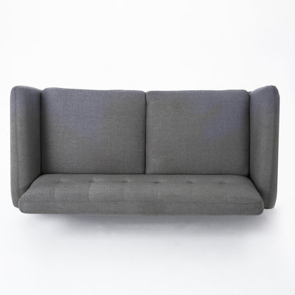Roomfitters Charming Compact Loveseat with Button Tufted Back and Waffle Stitching for Small Spaces, Upholstered in Soft Fabric