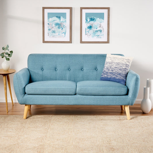 Roomfitters Charming Compact Loveseat with Button Tufted Back and Waffle Stitching for Small Spaces, Upholstered in Soft Fabric