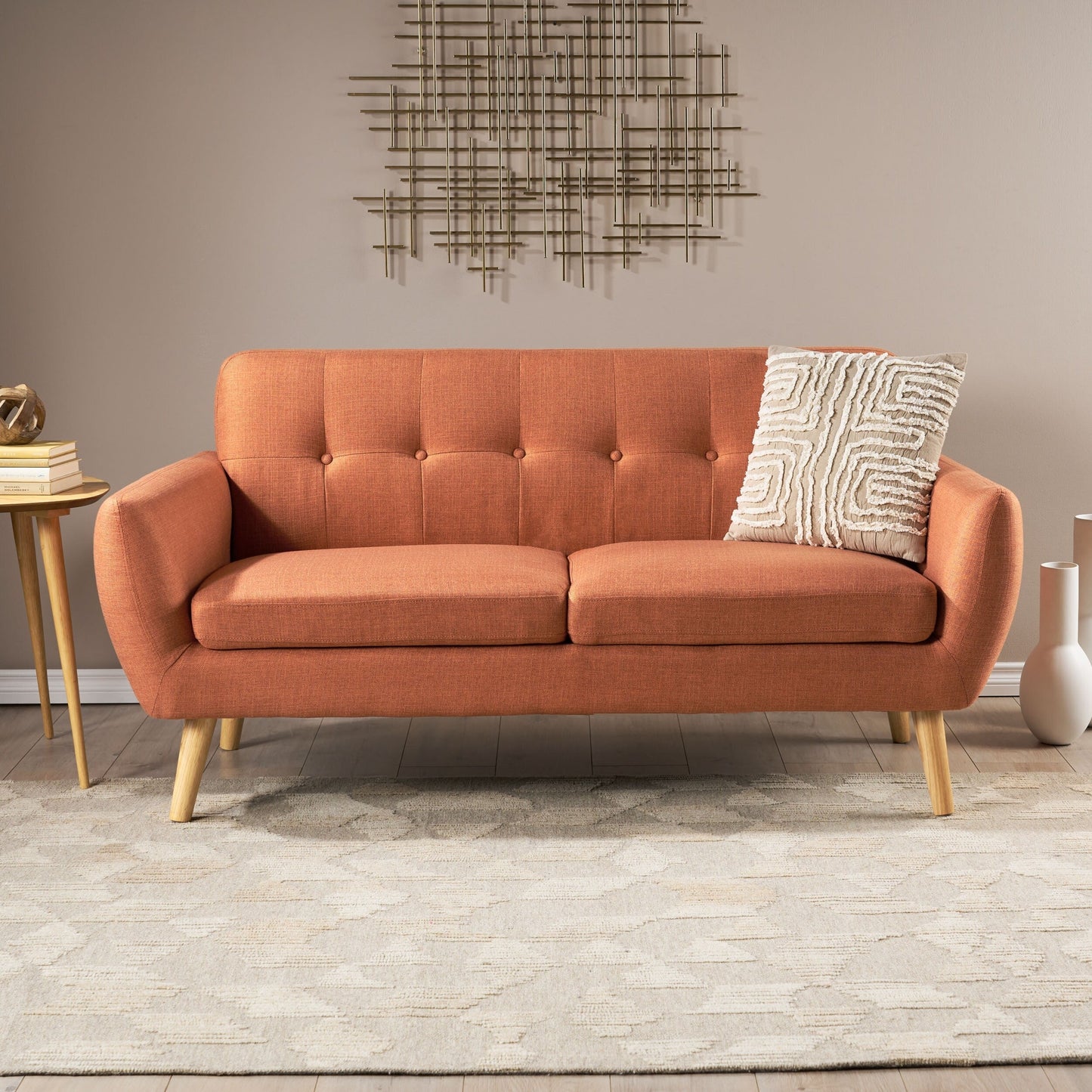 Roomfitters Charming Compact Loveseat with Button Tufted Back and Waffle Stitching for Small Spaces, Upholstered in Soft Fabric