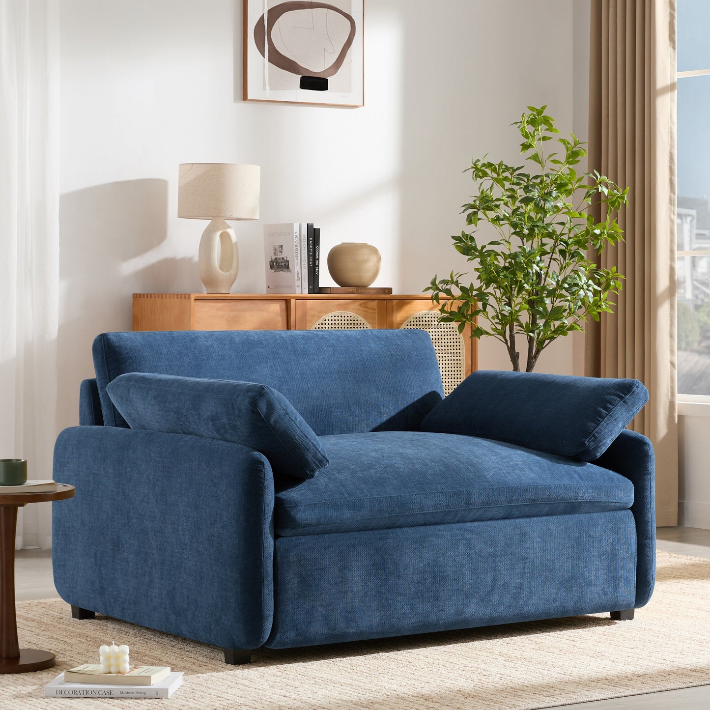 Roomfitters Chenille Oversized Accent Chair with Pillows, Comfy Upholstered Lounge Armchair for Living Room