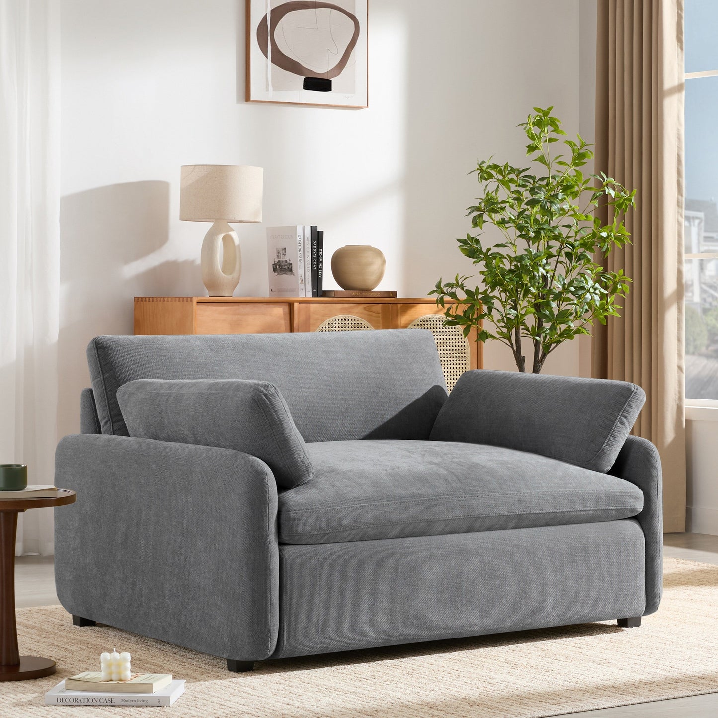 Roomfitters Chenille Oversized Accent Chair with Pillows, Comfy Upholstered Lounge Armchair for Living Room