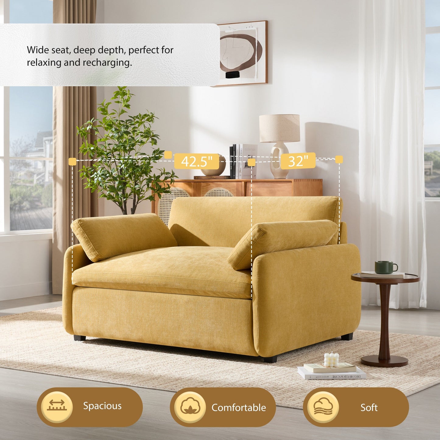 Roomfitters Chenille Oversized Accent Chair with Pillows, Comfy Upholstered Lounge Armchair for Living Room