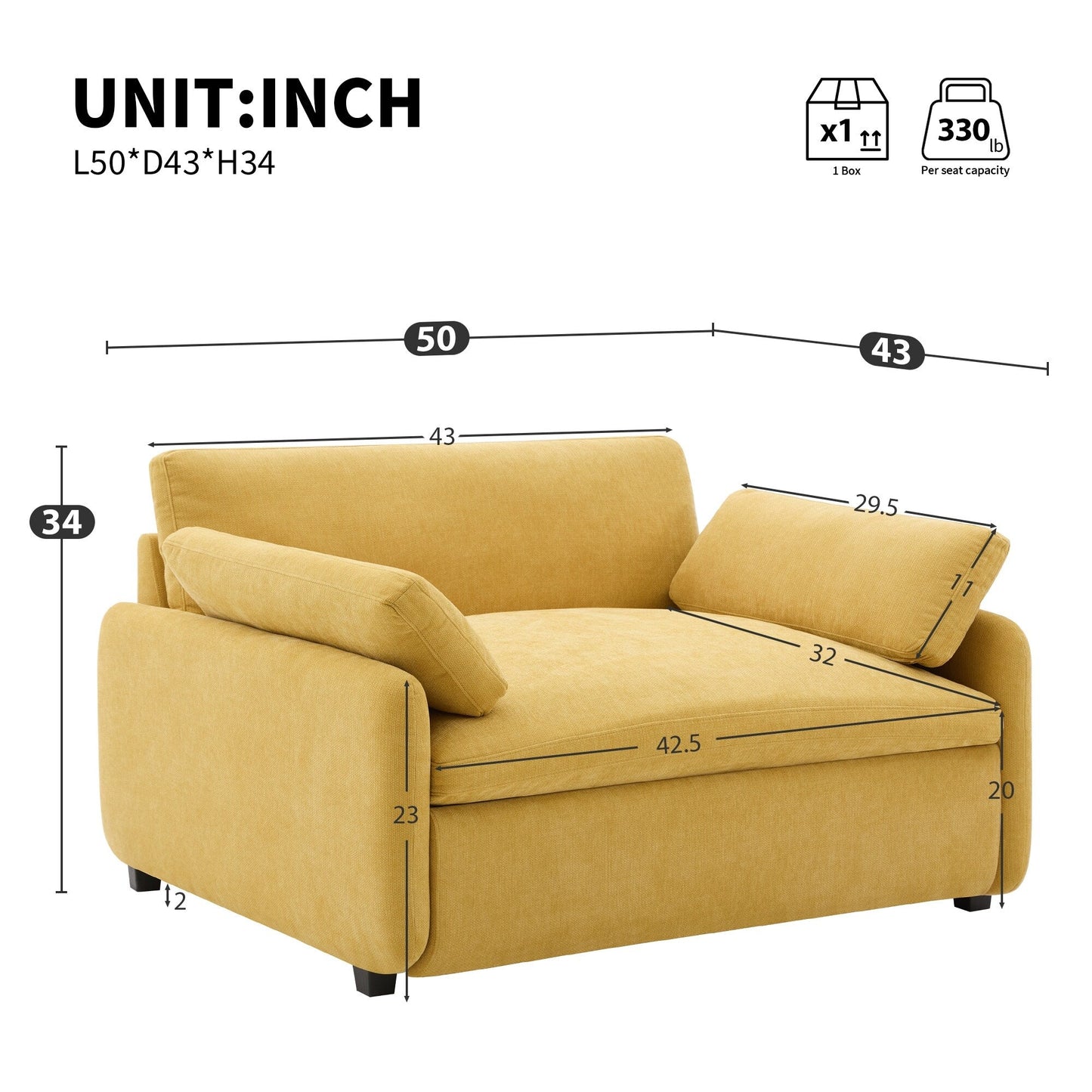 Roomfitters Chenille Oversized Accent Chair with Pillows, Comfy Upholstered Lounge Armchair for Living Room