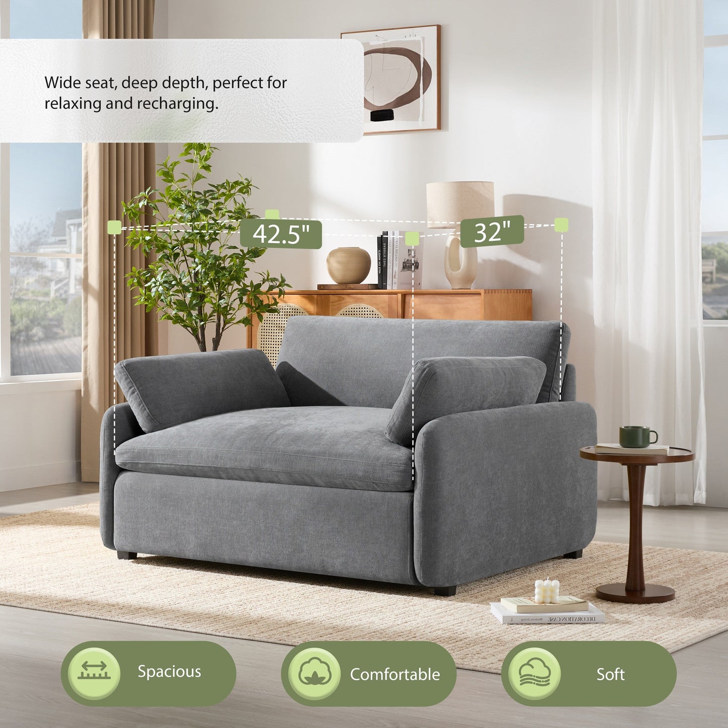 Roomfitters Chenille Oversized Accent Chair with Pillows, Comfy Upholstered Lounge Armchair for Living Room