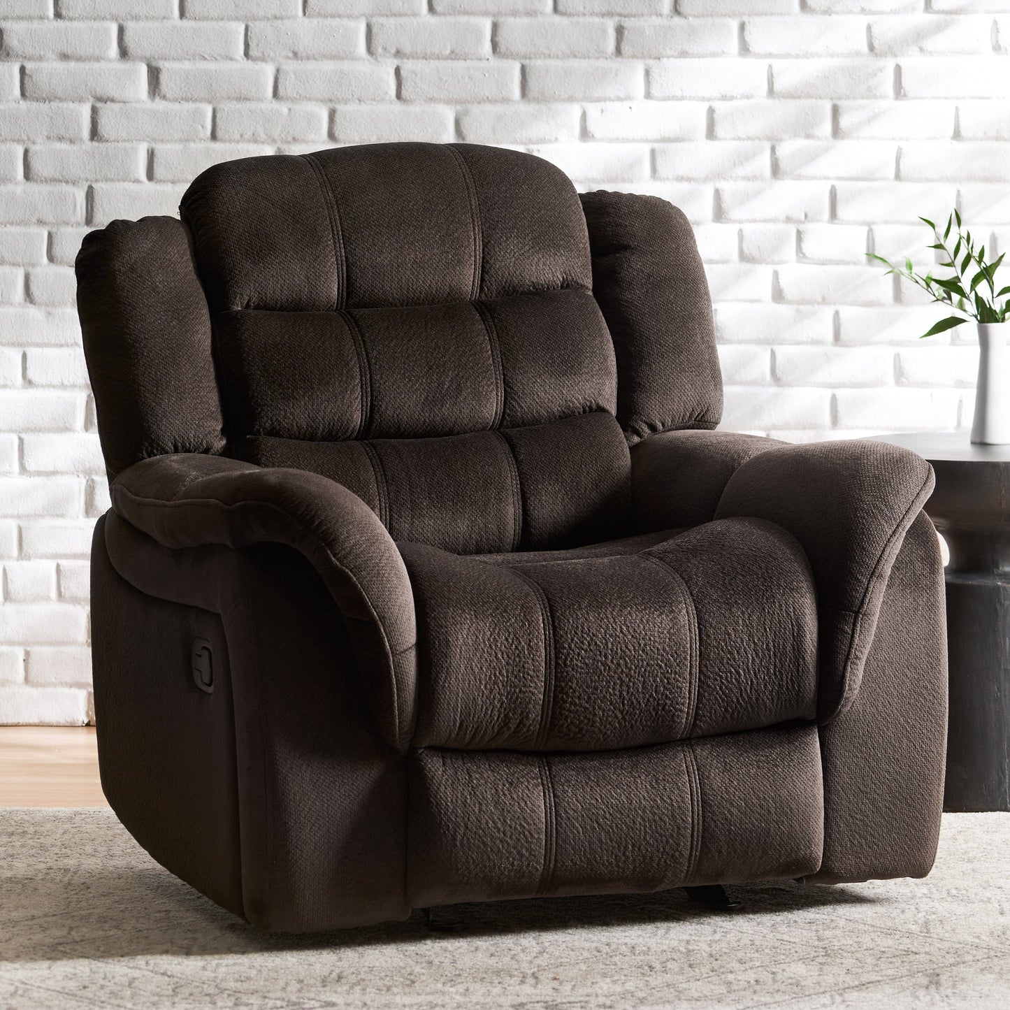 Roomfitters Classic Design, Brown Plush Fabric, Glider Recliner