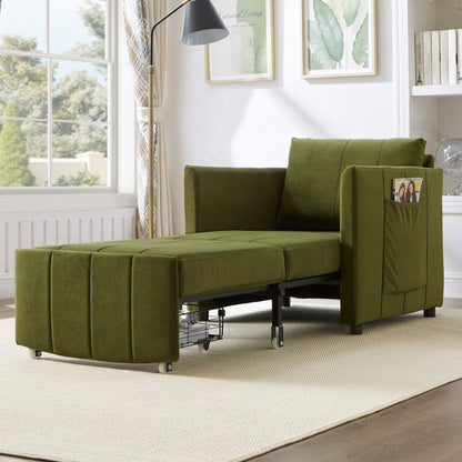 Roomfitters Convertible Sleeper Sofa with Pull-Out Bed 5-Position Adjustable Backrest Side Pockets & Storage Basket