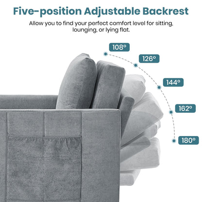 Roomfitters Convertible Sleeper Sofa with Pull-Out Bed 5-Position Adjustable Backrest Side Pockets & Storage Basket