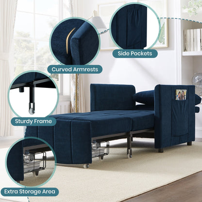 Roomfitters Convertible Sleeper Sofa with Pull-Out Bed 5-Position Adjustable Backrest Side Pockets & Storage Basket