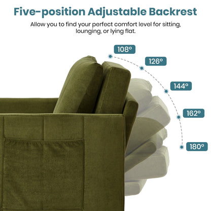 Roomfitters Convertible Sleeper Sofa with Pull-Out Bed 5-Position Adjustable Backrest Side Pockets & Storage Basket