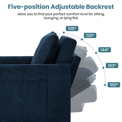 Roomfitters Convertible Sleeper Sofa with Pull-Out Bed 5-Position Adjustable Backrest Side Pockets & Storage Basket