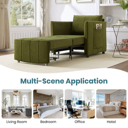 Roomfitters Convertible Sleeper Sofa with Pull-Out Bed 5-Position Adjustable Backrest Side Pockets & Storage Basket