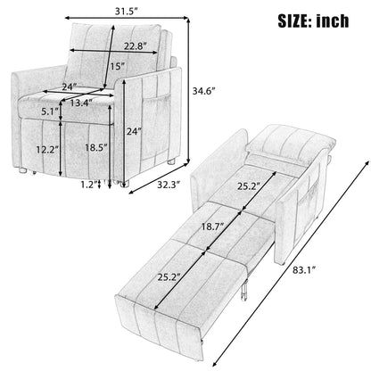Roomfitters Convertible Sleeper Sofa with Pull-Out Bed 5-Position Adjustable Backrest Side Pockets & Storage Basket