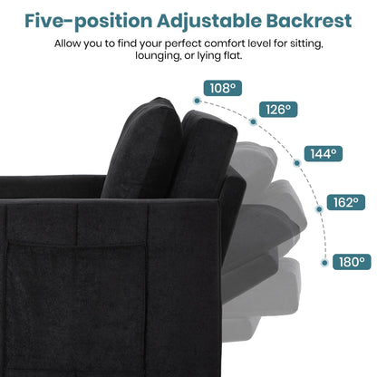 Roomfitters Convertible Sleeper Sofa with Pull-Out Bed 5-Position Adjustable Backrest Side Pockets & Storage Basket