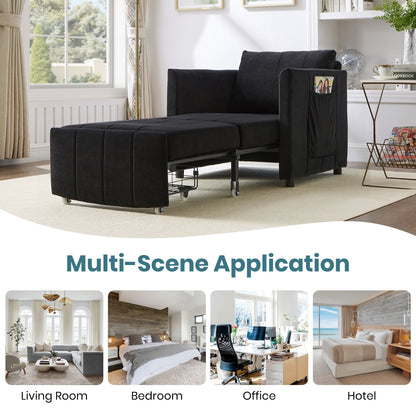Roomfitters Convertible Sleeper Sofa with Pull-Out Bed 5-Position Adjustable Backrest Side Pockets & Storage Basket