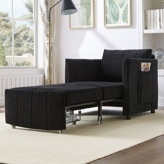 Roomfitters Convertible Sleeper Sofa with Pull-Out Bed 5-Position Adjustable Backrest Side Pockets & Storage Basket