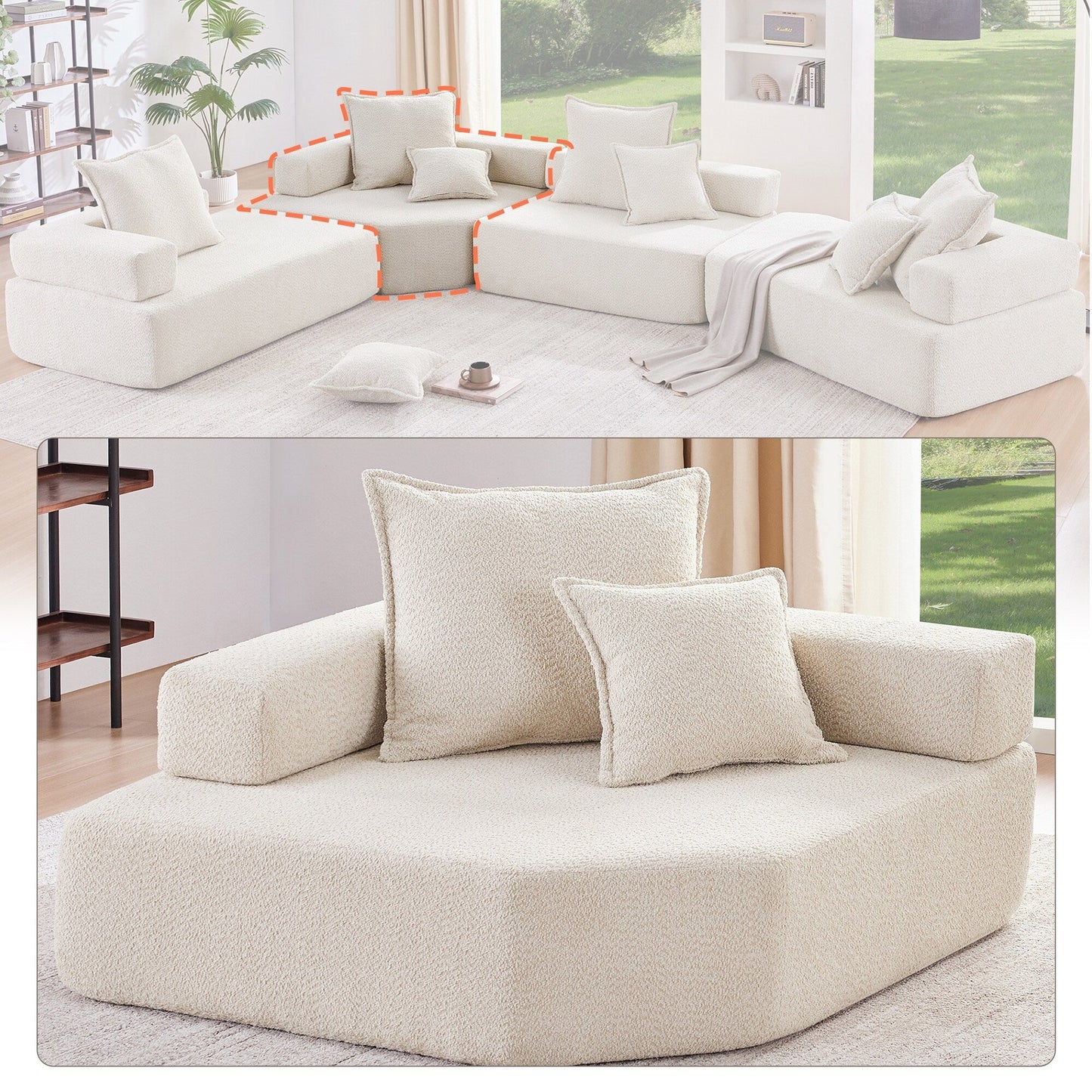 Roomfitters Corner Frame for Modular U Shaped Sofa, Boucle Upholstered Foam-Filled Floor Couch, Beige
