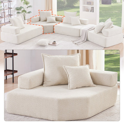 Roomfitters Corner Frame for Modular U Shaped Sofa, Boucle Upholstered Foam-Filled Floor Couch, Beige