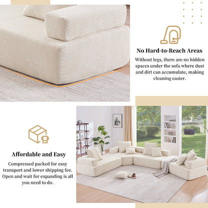 Roomfitters Corner Frame for Modular U Shaped Sofa, Boucle Upholstered Foam-Filled Floor Couch, Beige