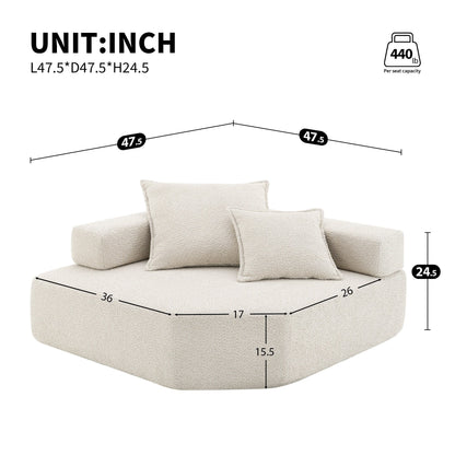 Roomfitters Corner Frame for Modular U Shaped Sofa, Boucle Upholstered Foam-Filled Floor Couch, Beige