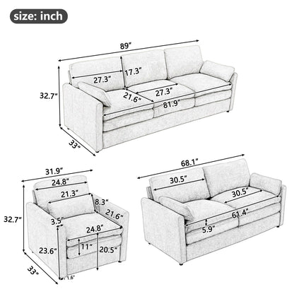 Roomfitters Cozy Oversized Cloud Sofa Group Upholstered 3-Piece Set with Double Plush Cushions for Living Room