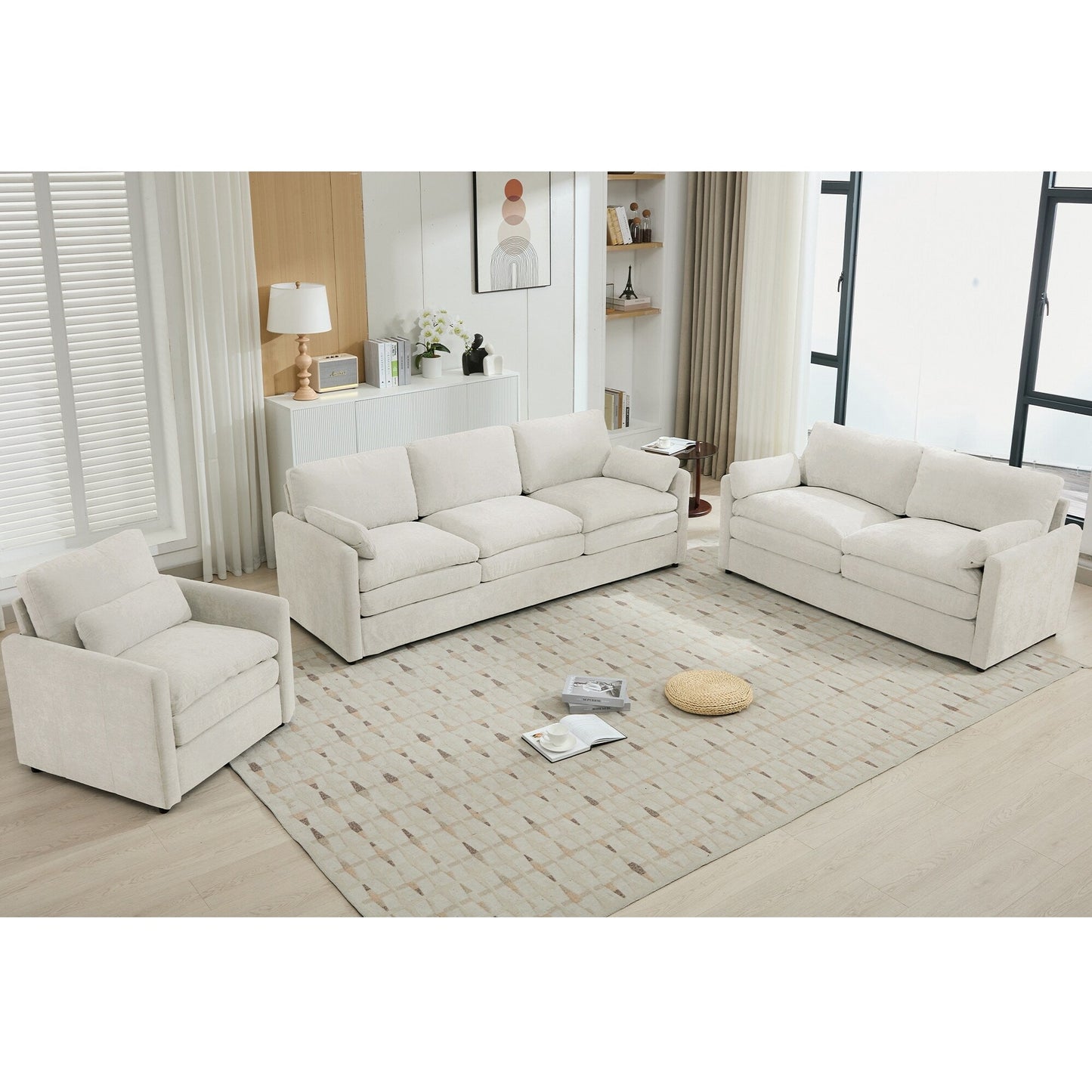 Roomfitters Cozy Oversized Cloud Sofa Group Upholstered 3-Piece Set with Double Plush Cushions for Living Room