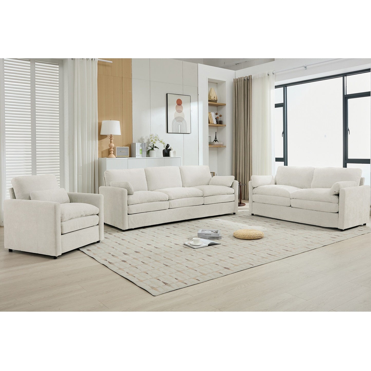 Roomfitters Cozy Oversized Cloud Sofa Group Upholstered 3-Piece Set with Double Plush Cushions for Living Room