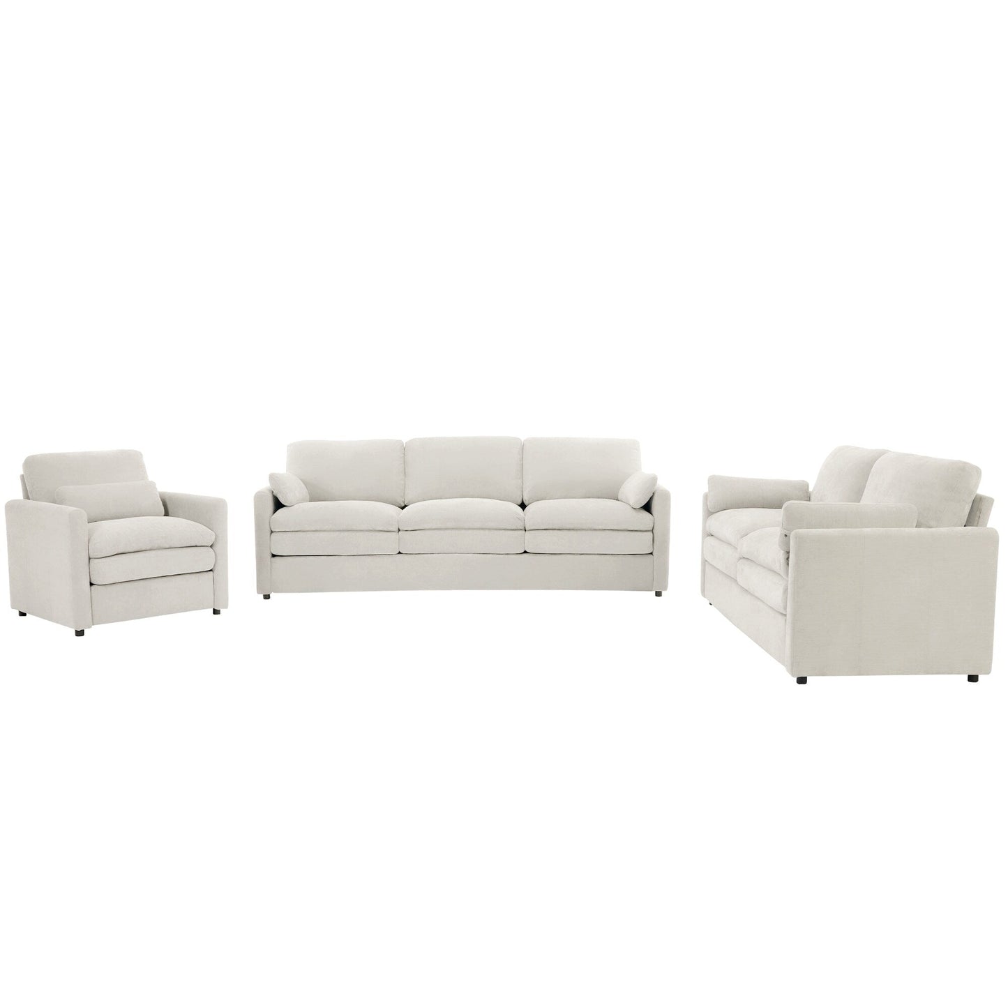 Roomfitters Cozy Oversized Cloud Sofa Group Upholstered 3-Piece Set with Double Plush Cushions for Living Room