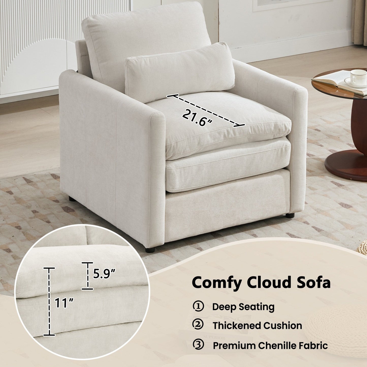 Roomfitters Cozy Oversized Cloud Sofa Group Upholstered 3-Piece Set with Double Plush Cushions for Living Room