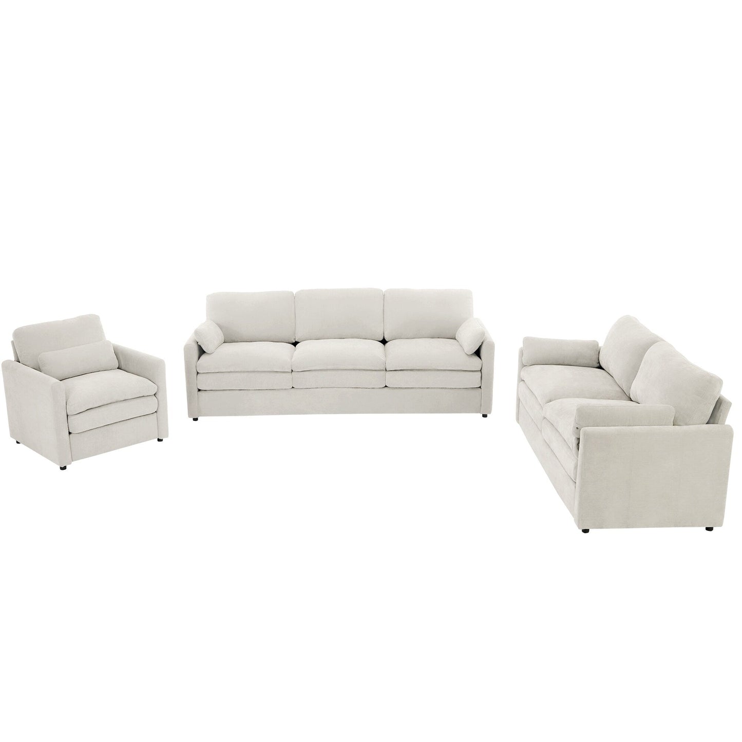 Roomfitters Cozy Oversized Cloud Sofa Group Upholstered 3-Piece Set with Double Plush Cushions for Living Room