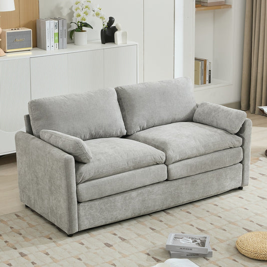 Roomfitters Cozy Oversized Upholstered Loveseat Cloud Sofa with Plush Double Cushion for Living Room, Light Grey