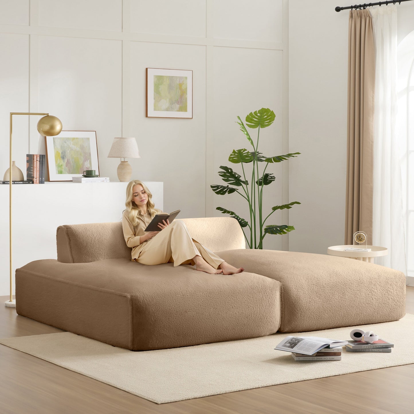 Roomfitters Foam-Filled Modular Sofa Bed with 2-Piece Free Layout, Compressed and No Assembly Floor Couch
