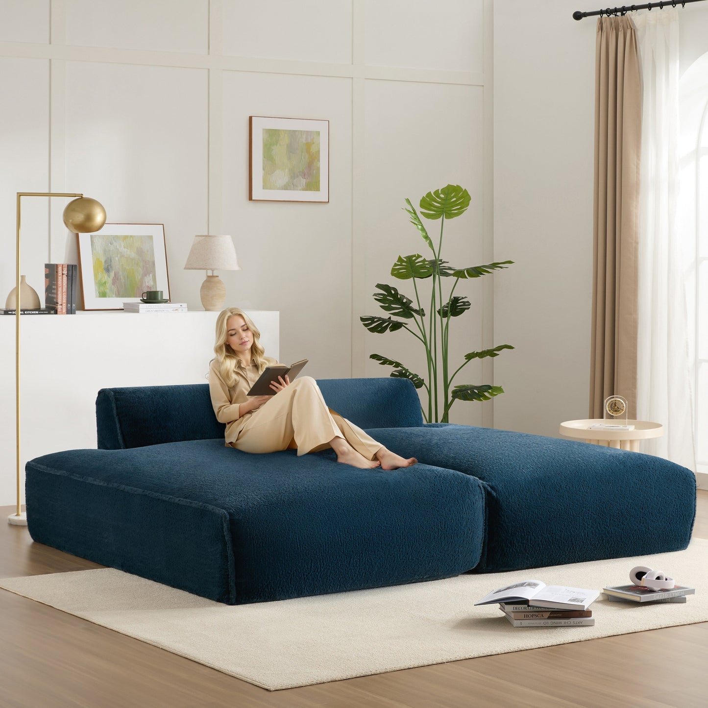Roomfitters Foam-Filled Modular Sofa Bed with 2-Piece Free Layout, Compressed and No Assembly Floor Couch
