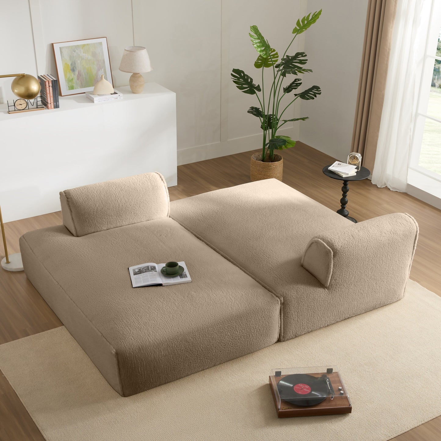 Roomfitters Foam-Filled Modular Sofa Bed with 2-Piece Free Layout, Compressed and No Assembly Floor Couch