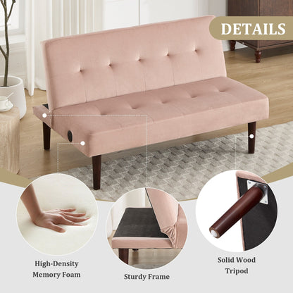 Roomfitters Foldable Flannel Sofa Bed, Adjustable Recliner Futon with Charging Port for Living Room, Bedroom or Office
