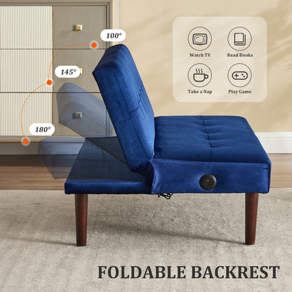 Roomfitters Foldable Flannel Sofa Bed, Adjustable Recliner Futon with Charging Port for Living Room, Bedroom or Office