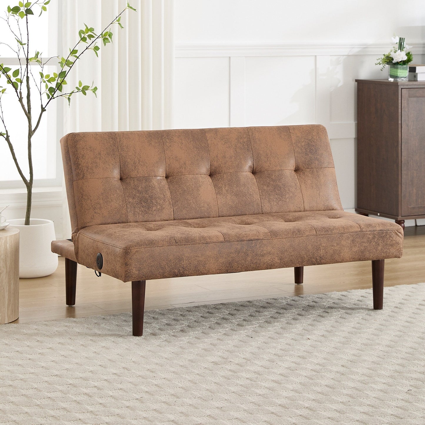 Roomfitters Foldable Flannel Sofa Bed, Adjustable Recliner Futon with Charging Port for Living Room, Bedroom or Office