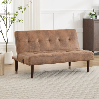 Roomfitters Foldable Flannel Sofa Bed, Adjustable Recliner Futon with Charging Port for Living Room, Bedroom or Office