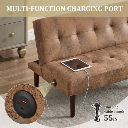 Roomfitters Foldable Flannel Sofa Bed, Adjustable Recliner Futon with Charging Port for Living Room, Bedroom or Office