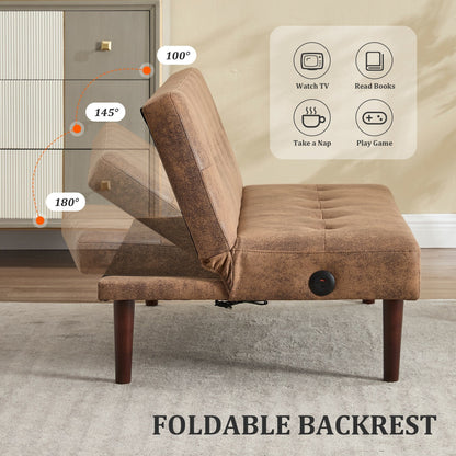 Roomfitters Foldable Flannel Sofa Bed, Adjustable Recliner Futon with Charging Port for Living Room, Bedroom or Office