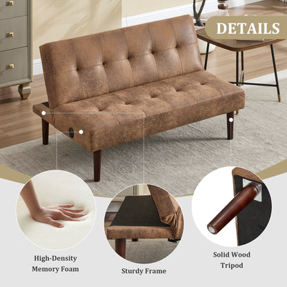 Roomfitters Foldable Flannel Sofa Bed, Adjustable Recliner Futon with Charging Port for Living Room, Bedroom or Office