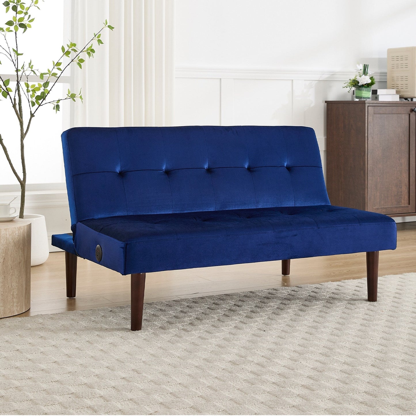 Roomfitters Foldable Flannel Sofa Bed, Adjustable Recliner Futon with Charging Port for Living Room, Bedroom or Office