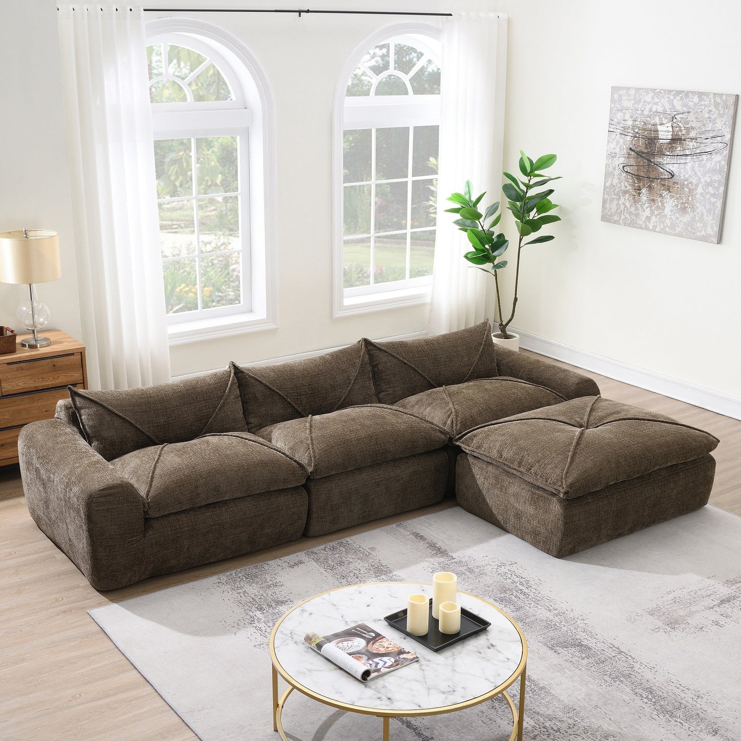 Roomfitters Fully Compressed Sofa with High-Density Foam, Legless Frame-Free Seat and Backrest, No Assembly Needed