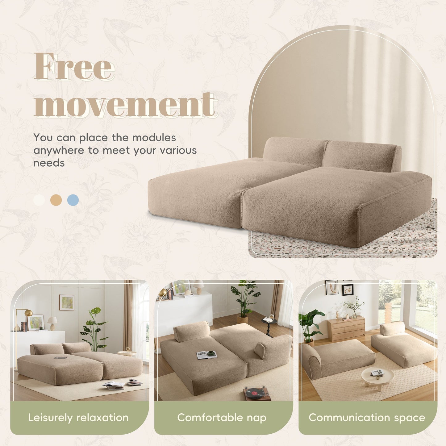 Roomfitters Left-Facing Modular Sofa with Foam-Filled Seat, Compressed Floor Couch for Living Room, No Assembly Needed