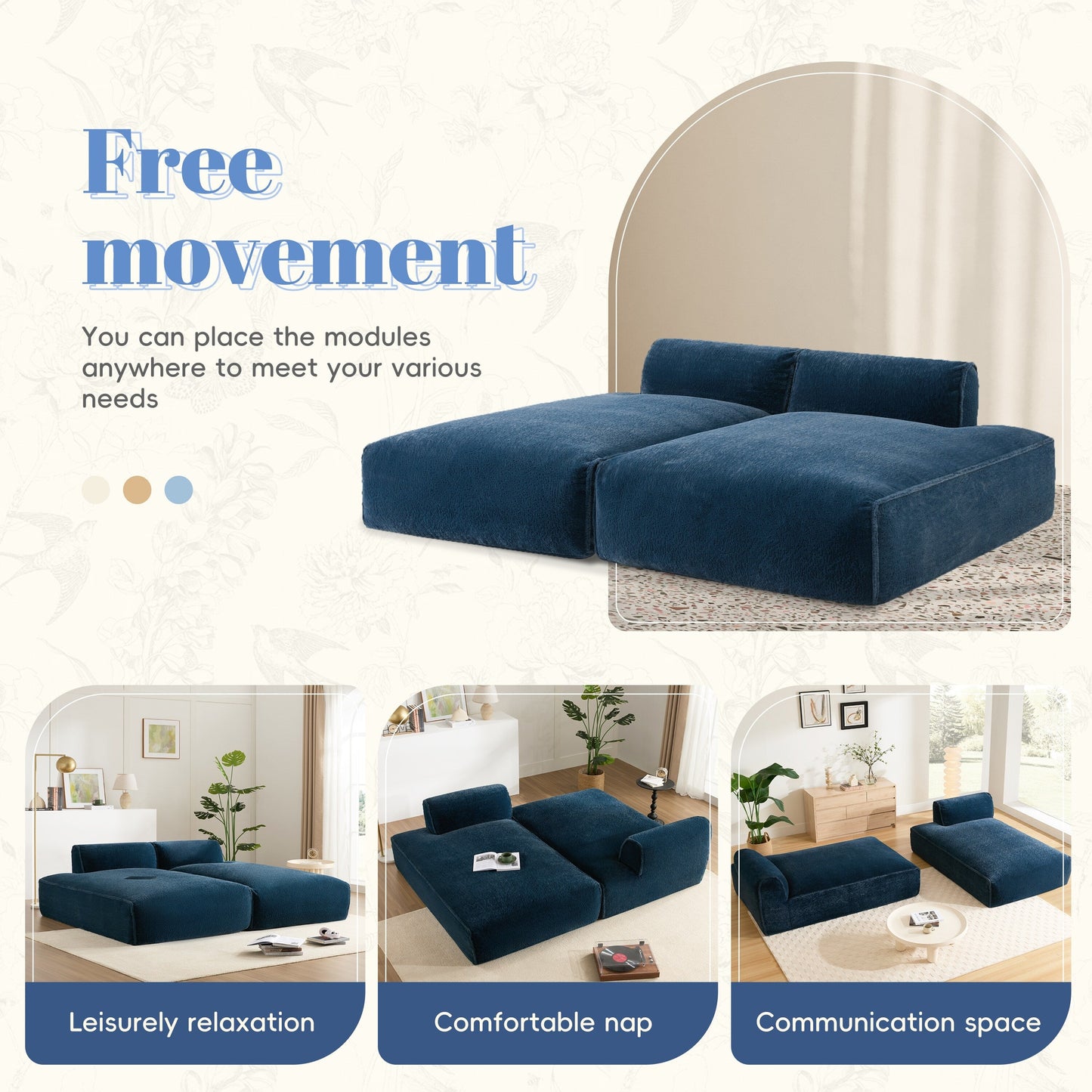Roomfitters Left-Facing Modular Sofa with Foam-Filled Seat, Compressed Floor Couch for Living Room, No Assembly Needed