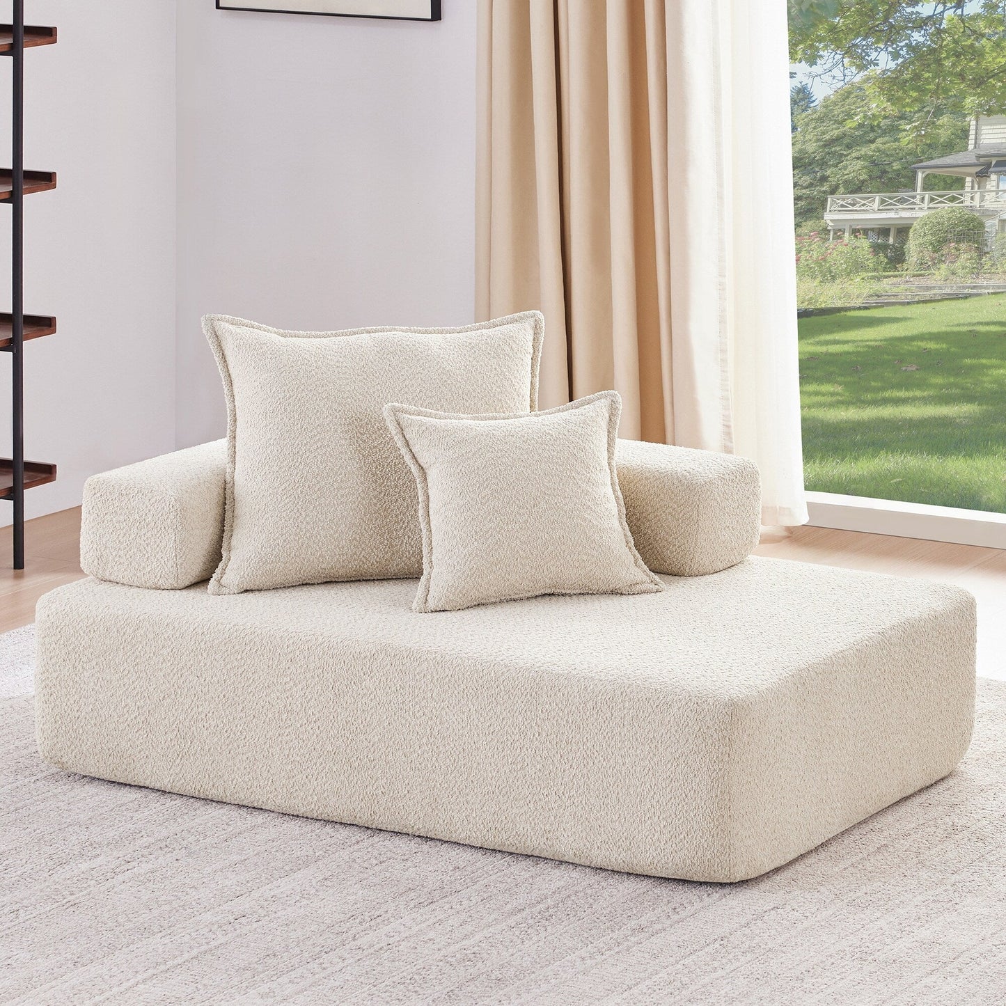 Roomfitters Lounge Frame for Oversized Modular Sectional Sofa, Boucle Upholstered Floor Couch, Beige