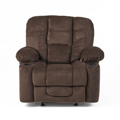 Roomfitters Luxurious Manual Recliner Chair in Chocolate with Skin-Friendly Fabric and Dual Cup Holders