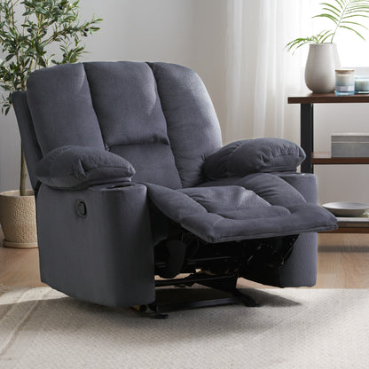 Roomfitters Luxurious Manual Recliner Chair in Chocolate with Skin-Friendly Fabric and Dual Cup Holders